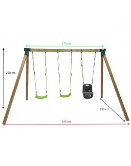 Balançoire triple en bois carré Masgames NORI XL + siège bébé