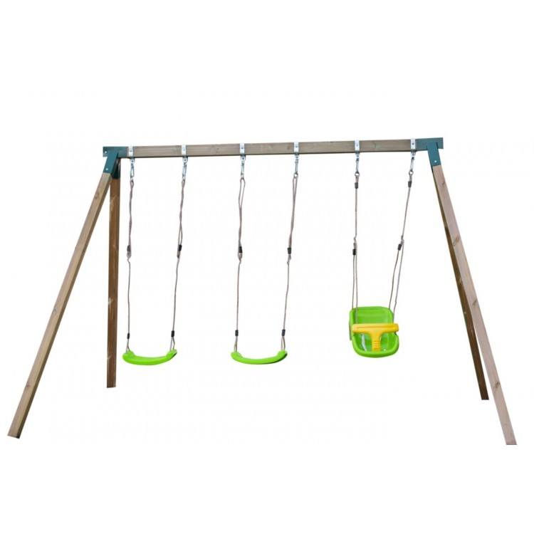 Balançoire triple en bois carré Masgames NORI XL + siège bébé