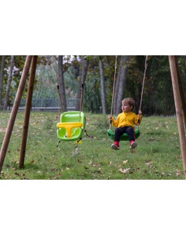 Balançoire double en bois rond Masgames KIBO XL + siège bébé