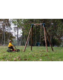 Balançoire individuelle en bois rond Masgames KILA L + siège bébé