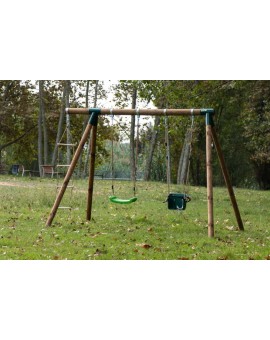 Balançoire double en bois rond Masgames KADI Deluxe L + siège bébé