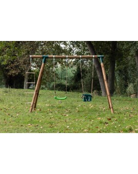 Balançoire double en bois rond Masgames KADI Deluxe L + siège bébé