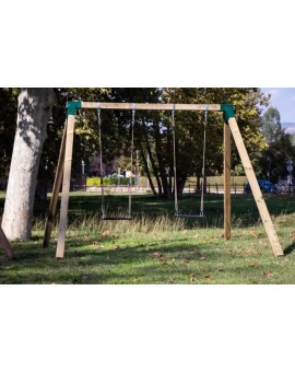 Balançoire double en bois carré Masgames KARAI DELUXE Adultes (caoutchouc et cordes)