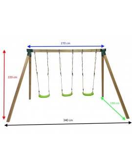 Balançoire triple en bois carré Masgames NORI XL + siège face à face