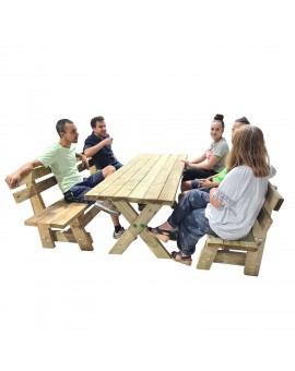 Table en bois XERTA avec bancs avec dossier VIC