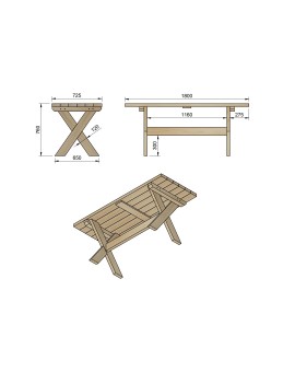 Table en bois XERTA avec bancs avec dossier VIC