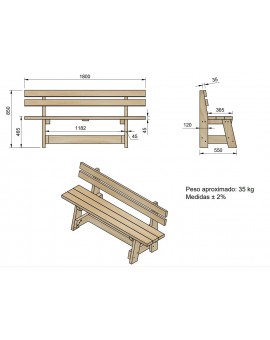 Table en bois XERTA avec bancs avec dossier VIC