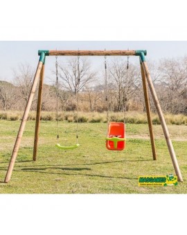 Balançoire double en bois rond Masgames KIBO XL + siège bébé