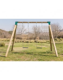 Balançoire double en bois carré Masgames KARAI DELUXE Adultes (caoutchouc et cordes)