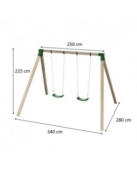 Balançoire double en bois carré Masgames KARAI DELUXE Adultes (caoutchouc et cordes)