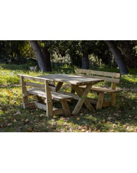 Table en bois XERTA avec bancs avec dossier VIC