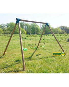 Balançoire double en bois rond Masgames KIBO XL Plus