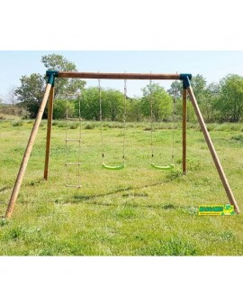 Balançoire double en bois rond Masgames KIBO XL Deluxe