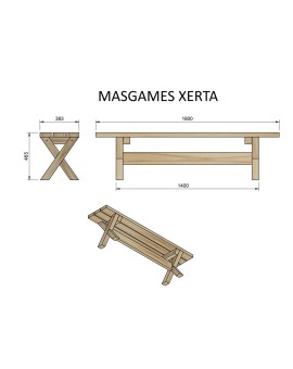 MASGAMES XERTA banc en bois 180 cm