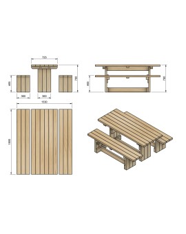 Table de pique-nique MASGAMES CALELLA avec bancs indépendants