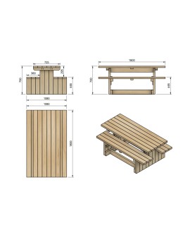 Table de pique-nique MASGAMES CALELLA avec bancs indépendants