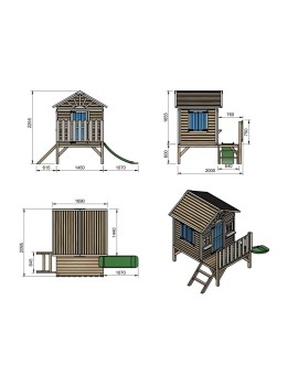 Maison d'enfants en bois à panneaux Masgames VISBY surélevés 60 cm