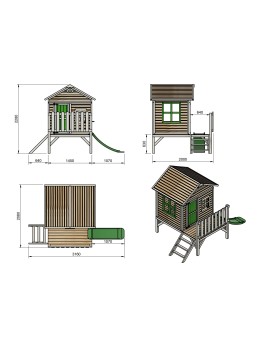 Maison d'enfants en bois à panneaux Masgames FLAM surélevés de 60 cm