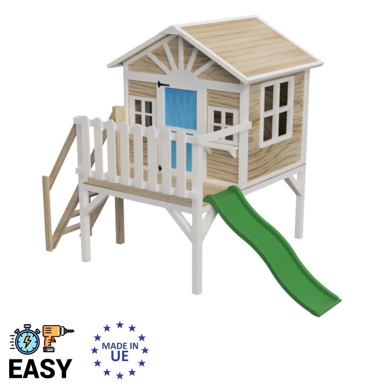 Maison d'enfants en bois à panneaux Masgames VISBY surélevés 90 cm