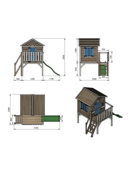 Maison d'enfants en bois à panneaux Masgames VISBY surélevés 90 cm